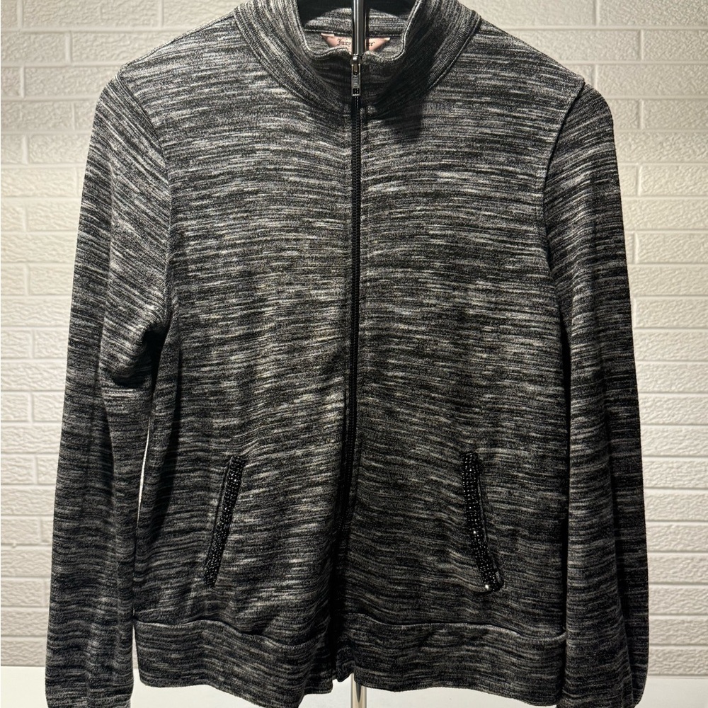 Juicy Couture‎ Black and Gray Zip Up Sweater with Marled Pattern